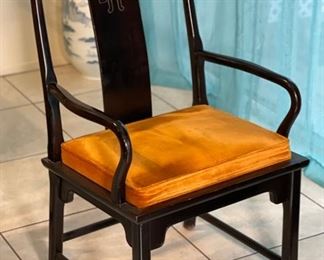 6pc Chin Hua Dining Chairs  Black by Raymond K. Sobota  Century Furniture Chinoiserie Vintage 1970s	Armchair: 40x22x22in	HxWxD
