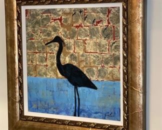 Signed Autumn De Forest Gold Heron Embellished Giclee Painting Art DeForest	Frame: 29x29in	
