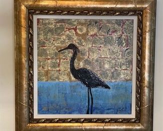 Signed Autumn De Forest Gold Heron Embellished Giclee Painting Art DeForest	Frame: 29x29in	
