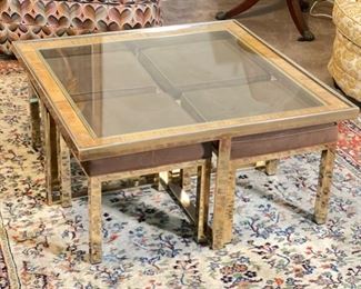 Vintage 1970s Nesting Coffee Table Gold Chrome & Glass W/ Chairs MAISON CHARLES	Table: 17x35x35in	HxWxD
