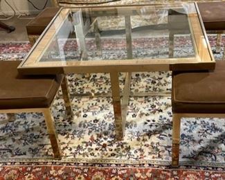 Vintage 1970s Nesting Coffee Table Gold Chrome & Glass W/ Chairs MAISON CHARLES	Table: 17x35x35in	HxWxD
