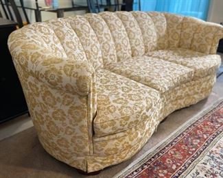 Vintage Yellow/White floral Shell Back Sofa Couch	32x74x40in	HxWxD
