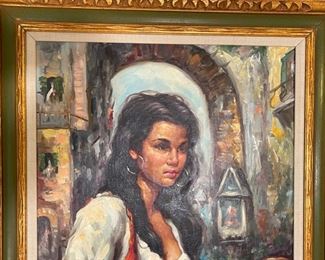 Original Art Remo Capone Sicilian Beauty Oil Painting	Frame: 44x32x2in	HxWxD
