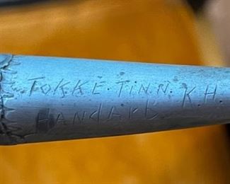 Vintage Norwegian  Drinking Horn of Tokke Tinn  Signed Pewter	8x3x12in	HxWxD
