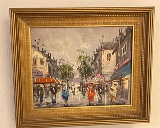 Original Art French Street Scene  Rocco  Oil Painting	Frame: 11 x 13 x 2	HxWxD

