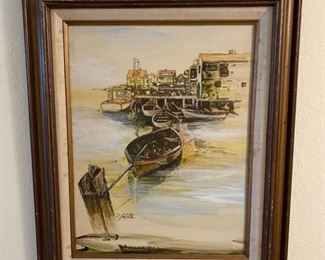 As-IS ORigina Art? Boat on dock Jack Glos	Frame: 23 x 9 x 1.5	HxWxD
