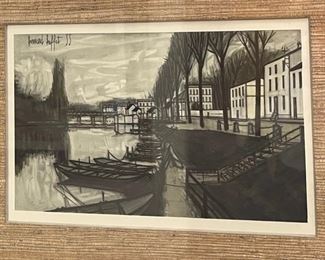 Vintage Bernard Buffet 55 Framed Lithograph French Village River Scene Litho	Frame: 13 x 16 x 1.5	HxWxD
