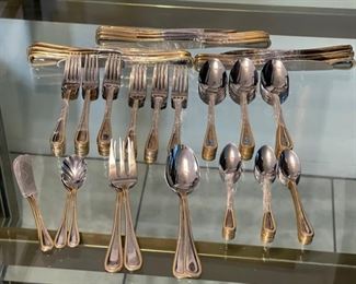 127pc Huge  Wallace Gold Royal Bead Stainless Flatware Set		
