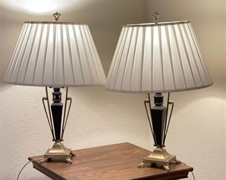 2pc Vintage Brass & Black Trophy Lamps PAIR	31 high by 20 inches diameter	
