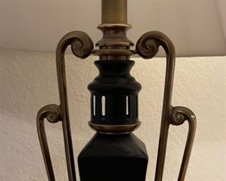 2pc Vintage Brass & Black Trophy Lamps PAIR	31 high by 20 inches diameter	
