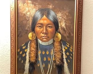 Original Art Flors Native American Young Girl Flathead Tribe 1975	Frame: 28 x 22.5 x 3	HxWxD

