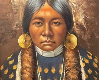 Original Art Flors Native American Young Girl Flathead Tribe 1975	Frame: 28 x 22.5 x 3	HxWxD
