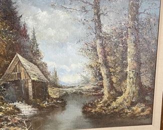 AS-IS Original Art Shack by the Stream Oil Painting	Frame: 33 x 57 x 1.5	HxWxD
