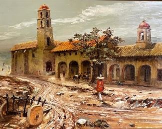 Original Art Wes Campbell Mexican Villa Painting Western Art	Frame: 35 x 31 x 3	HxWxD
