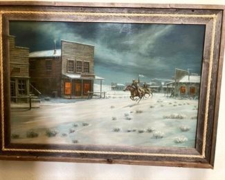 Original Art Wes Campbell An Un-Friendly Attitude Oil Painting Western Art	Frame: 25 x 35 x 1.5	HxWxD
