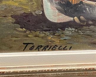 Original Art Antonio Torrielli Seascape By Moonlight Oil Painting	Frame: 34x54x3	HxWxD
