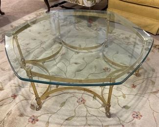Vintage Labarge Style Hexagon Brass Coffee Table w Hoof Foot Hollywood Regency	13 x 43 x 40	HxWxD
