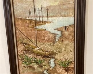 Original Art K. Victer Sailboats Oil Painting	44 x 32	