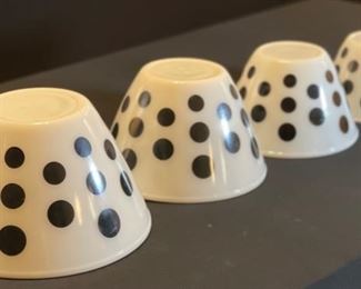 Fire King Polka Dot Nesting Mixing Bowls Black & White	Lg: 6in H x 9.75in Diameter	
