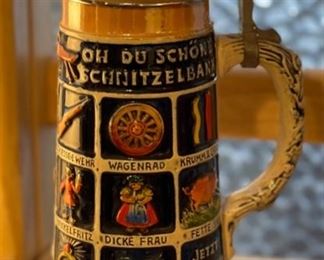 Vintage Oh Du Schone Schnitzelbank German Beer Stein	10in H	
