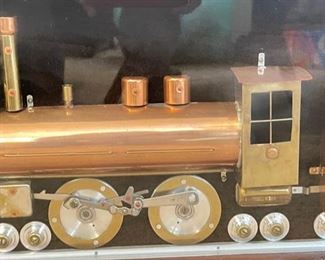1970s Metal Copper & Brass Folk Art Steam Locomotive Train Framed	12x22x3in	HxWxD

