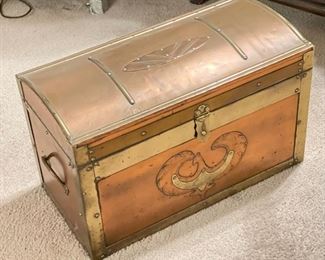 Vintage Heavy Copper & Brass Clad Chest w/ Bird	13 x 21 x 10 1/2	HxWxD
