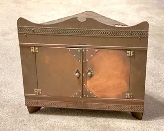 Vintage Heavy Copper & Brass Clad  Corner Cabinet	15 x 17.5 x 19.5	HxWxD
