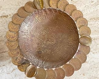 2pc Vintage Mexican Aztec Coin Ashtrays PAIR Brass/Copper	4.75in dia	
