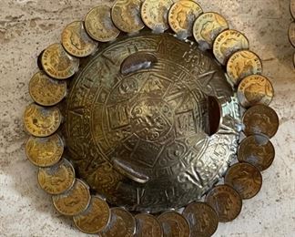 2pc Vintage Mexican Aztec Coin Ashtrays PAIR Brass/Copper	4.75in dia	
