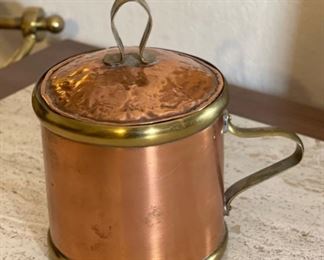 Copper & Brass Lidded Cup Tankard	7in H	
