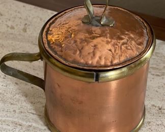 Copper & Brass Lidded Cup Tankard	7in H	
