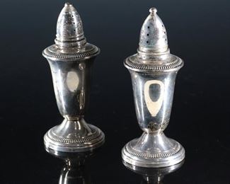 Crown Weighted Sterling Silver Salt & Pepper Shakers Glass Lined	4.5in H 	
