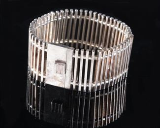 Mexican Modernist Sterling Silver Vintage  Ladder Link Bracelet 925 Taxco Mexico	7.5in Long x 1.25in W	
