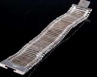 Mexican Modernist Sterling Silver Vintage  Ladder Link Bracelet 925 Taxco Mexico	7.5in Long x 1.25in W	
