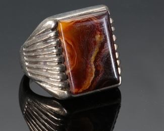 Vintage Navajo Silver & Brown Gemstone Ring Native American SZ: 9 Mens	Size: 9	
