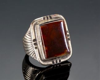 Vintage Navajo Silver & Brown Gemstone Ring Native American SZ: 5.5 Mens	Size: 5.5	
