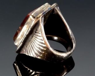 Vintage Navajo Silver & Brown Gemstone Ring Native American SZ: 5.5 Mens	Size: 5.5	
