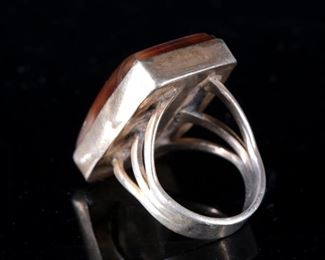 Vintage Navajo Silver & Brown Gemstone Ring Native American SZ: 5 Women’s 	Size: 5.5	
