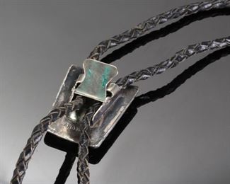 Vintage Zuni Angie C. Silver & Turquoise Bolo Tie Angelita Cheama Native American 	18in Long 38x33mm	
