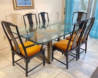 1970s Vintage Bernhard Rohne Mastercraft Dining Table Brass Acid Etched & Black Lacquer William Doezema	30x48x84in	HxWxD
