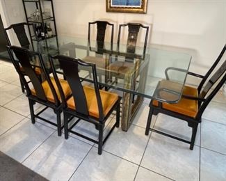 1970s Vintage Bernhard Rohne Mastercraft Dining Table Brass Acid Etched & Black Lacquer William Doezema	30x48x84in	HxWxD
