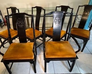 6pc Chin Hua Dining Chairs  Black by Raymond K. Sobota  Century Furniture Chinoiserie Vintage 1970s	Armchair: 40x22x22in	HxWxD
