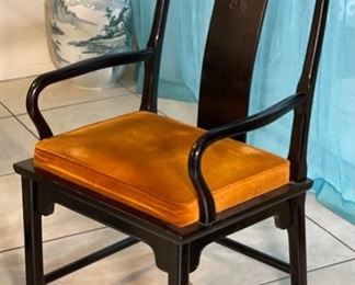 6pc Chin Hua Dining Chairs  Black by Raymond K. Sobota  Century Furniture Chinoiserie Vintage 1970s	Armchair: 40x22x22in	HxWxD

