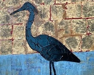 Signed Autumn De Forest Gold Heron Embellished Giclee Painting Art DeForest	Frame: 29x29in	

