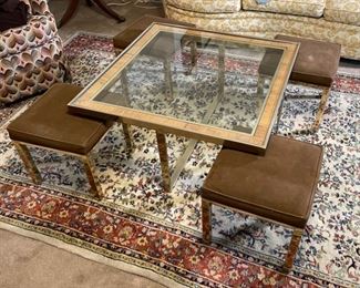 Vintage 1970s Nesting Coffee Table Gold Chrome & Glass W/ Chairs MAISON CHARLES	Table: 17x35x35in	HxWxD
