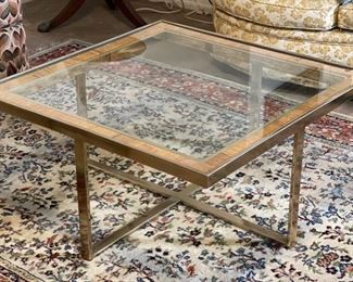 Vintage 1970s Nesting Coffee Table Gold Chrome & Glass W/ Chairs MAISON CHARLES	Table: 17x35x35in	HxWxD

