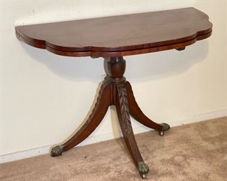 Antique Folding Gate Leg Demilune Table Claw foot	29x38x18.5in	HxWxD
