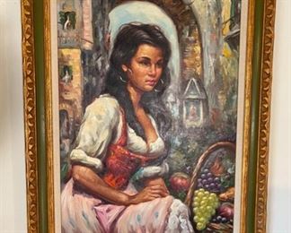 Original Art Remo Capone Sicilian Beauty Oil Painting	Frame: 44x32x2in	HxWxD
