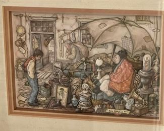 Original Art Lisa Cullyford  The Junk Lady Vue d’Optique	Frame: 9.5 x 11.5 x 2	HxWxD
