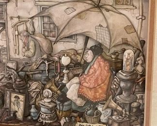 Original Art Lisa Cullyford  The Junk Lady Vue d’Optique	Frame: 9.5 x 11.5 x 2	HxWxD
